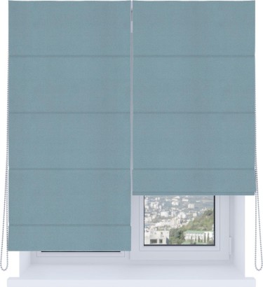 Римская штора «Кортин», система «Комфорт», блэкаут однотонный серо-голубой