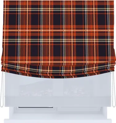 Римская штора «Кортин», день-ночь с мягкими складками, «Сине-оранжевая клетка»