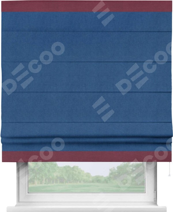 Римская штора «Кортин» с кантом Горизонт, для проема, ткань вельвет синий