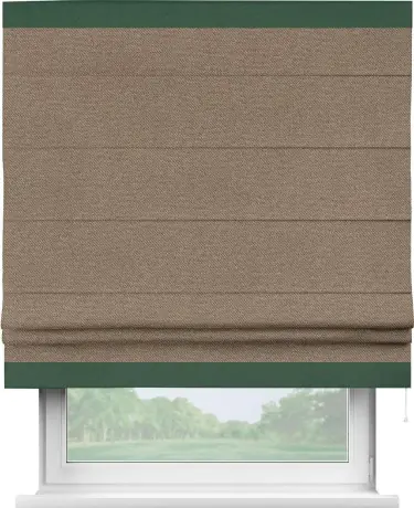 Римская штора «Кортин» для проема, лён димаут коричневый с кантом Горизонт