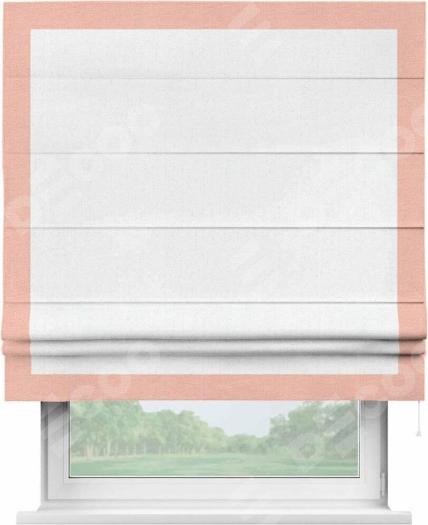 Римская штора «Кортин» с кантом Чесс, для проема, лён белоснежный