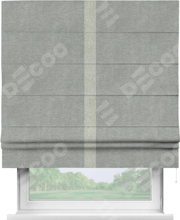 Римская штора «Кортин» с кантом Хайвэй, для проема, ткань твид блэкаут, светло-серый