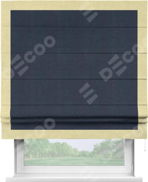 Римская штора «Кортин» с кантом Чесс, для проема, ткань софт однотонный тёмно-синий