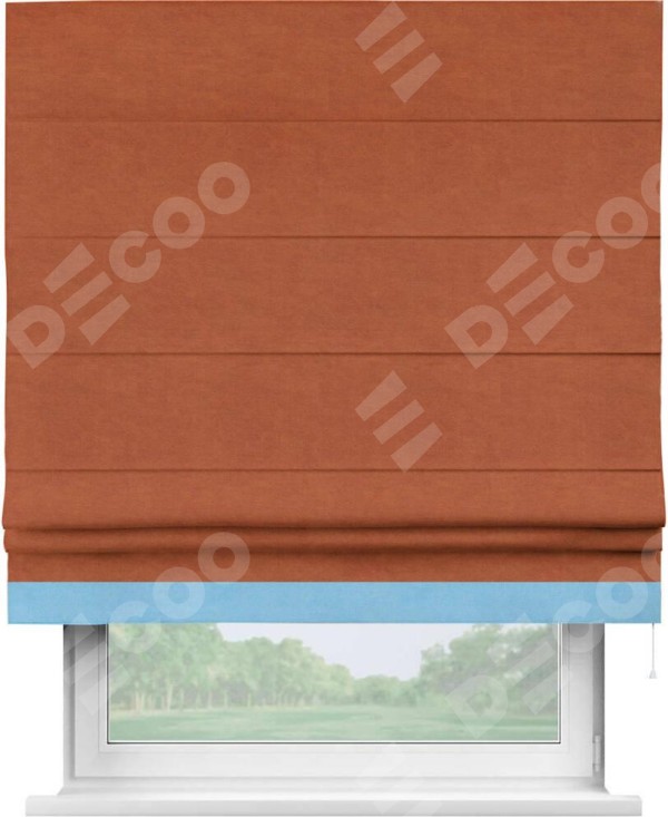 Римская штора «Кортин» с кантом Джестер, для проема, ткань вельвет терракотовый