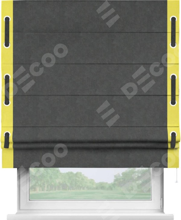 Римская штора «Кортин» с кантом Стрим Дуо (люверсы с пояском), для проема, ткань вельвет цвет тёмно-серый