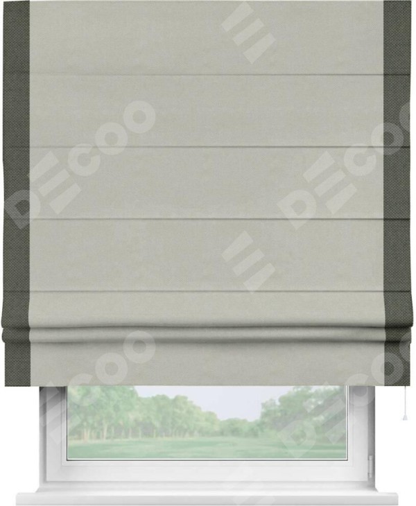 Римская штора «Кортин» с кантом Стрим Дуо, для проема, ткань лён димаут, светло-серый