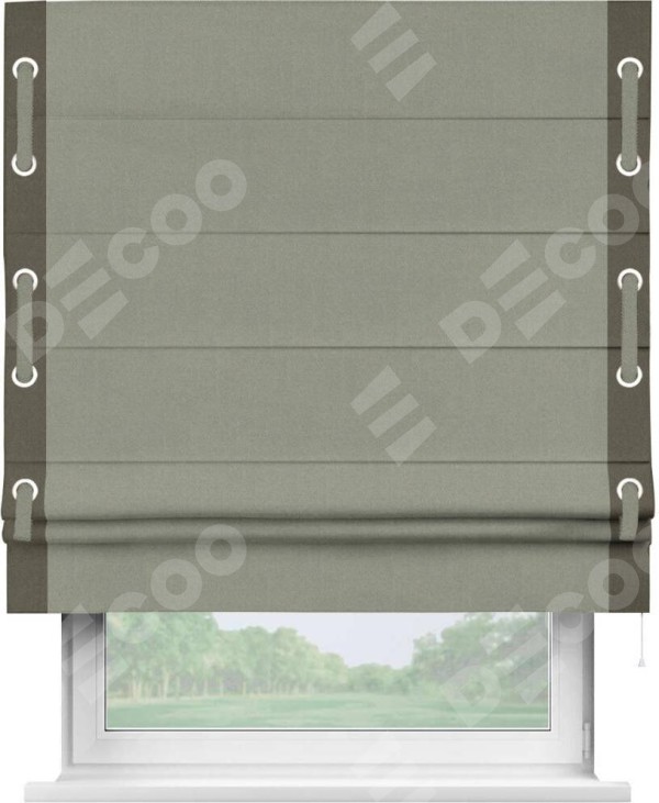 Римская штора «Кортин» с кантом Стрим Дуо (люверсы с пояском), для проема, лён блэкаут светло-серый