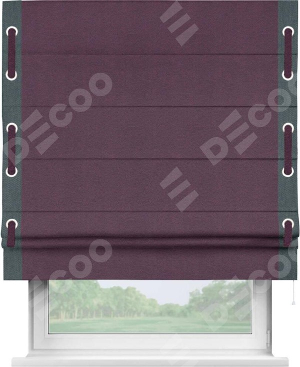 Римская штора «Кортин» с кантом Стрим Дуо (люверсы с пояском), для проема, ткань лён димаут, фиолетовый