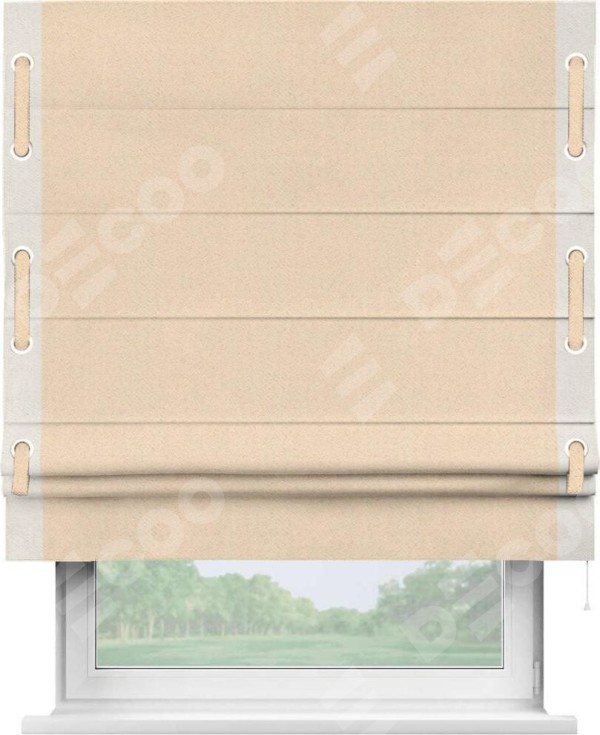 Римская штора «Кортин» с кантом Стрим Дуо (люверсы с пояском), для проема, ткань блэкаут с блеском бежевый