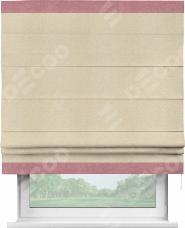 Римская штора «Кортин» с кантом Горизонт, для проема, ткань софт однотонный бежевый лайт