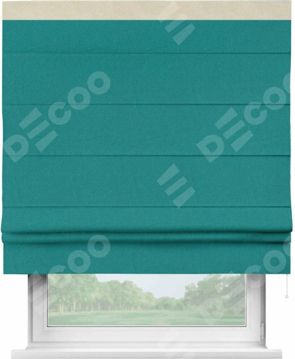 Римская штора «Кортин» с кантом Кинг, для проема, ткань лён димаут, тёмно-бирюзовый