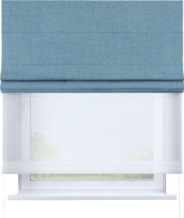 Римская штора «Кортин» день-ночь, ткань лён блэкаут, голубой