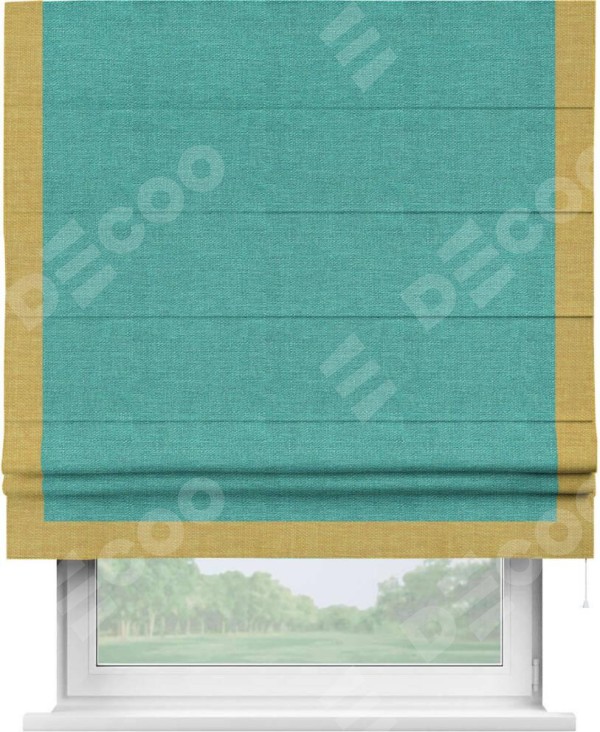 Римская штора «Кортин» с кантом Виктория, для проема, ткань лён изумрудный