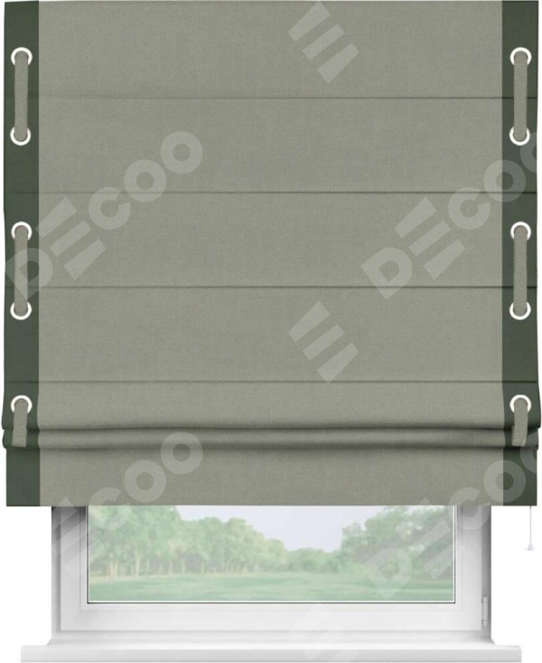 Римская штора «Кортин» с кантом Стрим Дуо (люверсы с пояском), для проема, лён блэкаут светло-серый