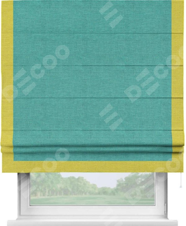 Римская штора «Кортин» с кантом Виктория, для проема, ткань лён изумрудный