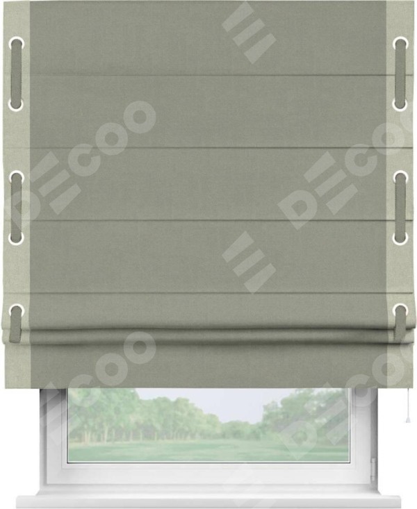 Римская штора «Кортин» с кантом Стрим Дуо (люверсы с пояском), для проема, лён блэкаут светло-серый