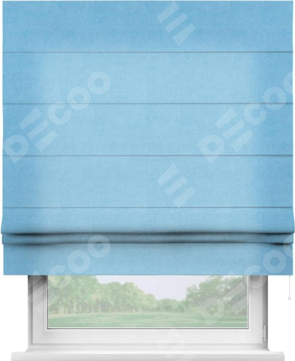 Римская штора «Кортин» для проема, ткань вельвет голубой