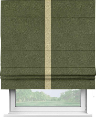 Римская штора «Кортин» для проема, лён димаут салатовый с кантом Хайвэй