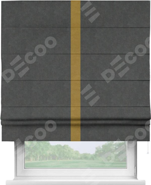 Римская штора «Кортин» с кантом Хайвэй, для проема, ткань вельвет цвет тёмно-серый