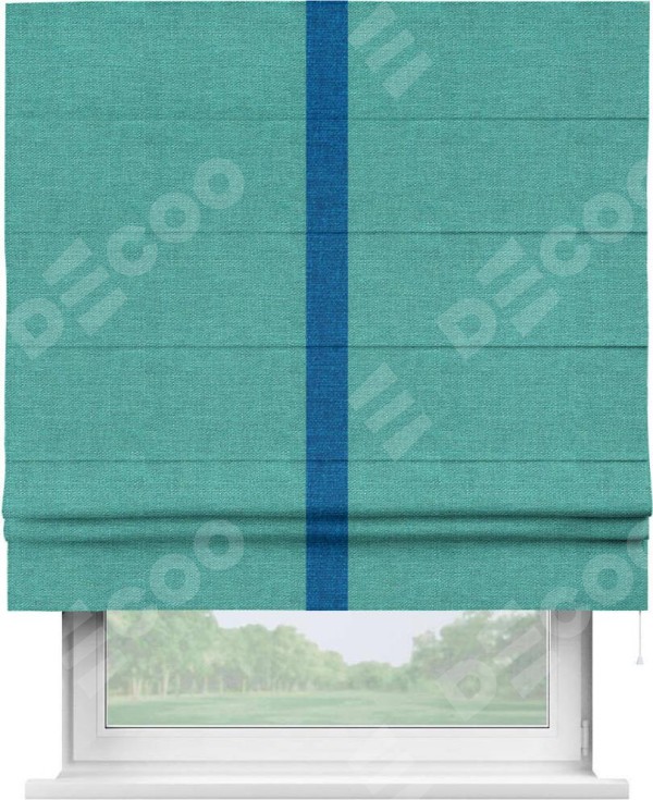 Римская штора «Кортин» с кантом Хайвэй, для проема, ткань лён изумрудный