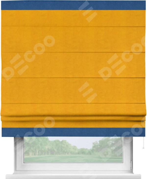 Римская штора «Кортин» с кантом Горизонт, для проема, ткань вельвет желтый