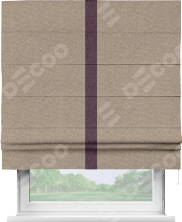 Римская штора «Кортин» с кантом Хайвэй, для проема, ткань лён димаут, светло-бежевый