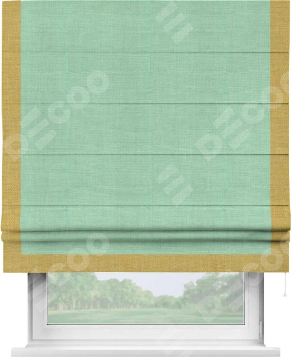 Римская штора «Кортин» с кантом Виктория, для проема, ткань лён светло-бирюзовый