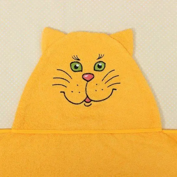 Полотенце-накидка махровое котик, 75×125 см, желтый, Хл, 300 г/м²