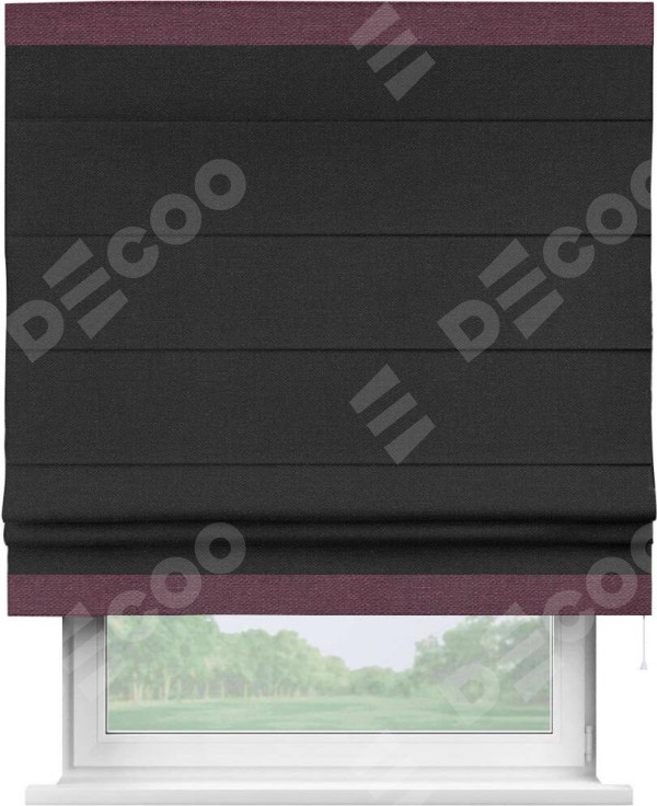 Римская штора «Кортин» с кантом Горизонт, для проема, ткань лён черный