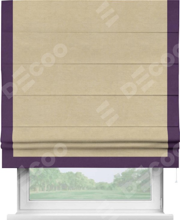 Римская штора «Кортин» с кантом Виктория, для проема, ткань вельвет бежевый