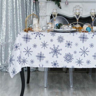 Скатерть Доляна «Новый год: Синие снежинки» 220х149 см, 100% хлопок, 164 г/м2