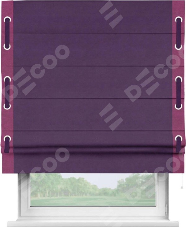 Римская штора «Кортин» с кантом Стрим Дуо (люверсы с пояском), для проема, ткань вельвет темно-фиолетовый