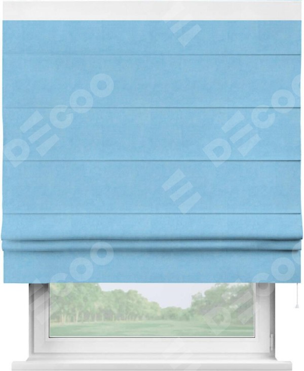 Римская штора «Кортин» с кантом Кинг, для проема, ткань вельвет голубой