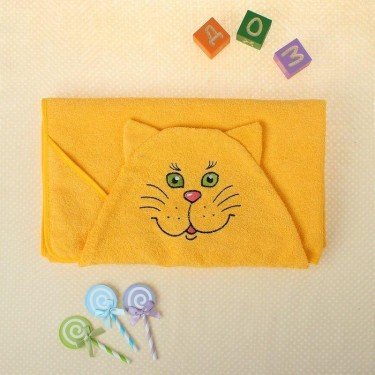 Полотенце-накидка махровое котик, 75×125 см, желтый, Хл, 300 г/м²