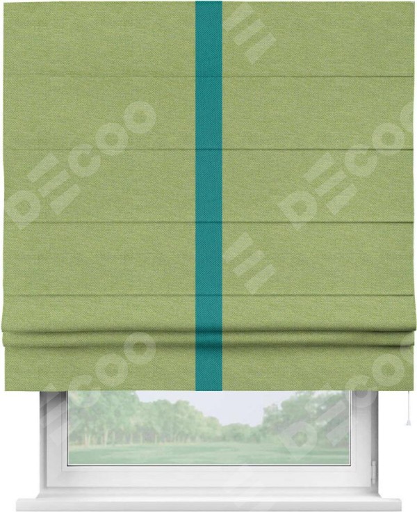 Римская штора «Кортин» с кантом Хайвэй, для проема, ткань лён димаут, салатовый
