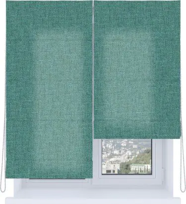 Римская штора «Кортин», система «Комфорт», лён кашемир бирюзовый