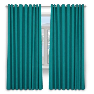 Комплект штор 2 шт, лён димаут, цвет тёмно-бирюзовый, размер от 50 см