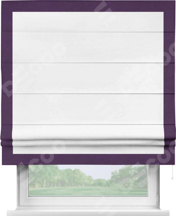 Римская штора «Кортин» с кантом Чесс, для проема, ткань вельвет белый