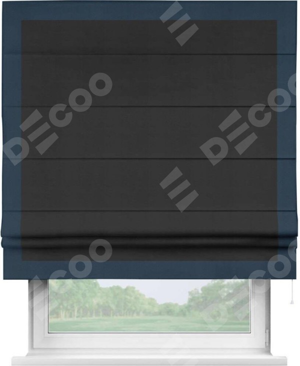 Римская штора «Кортин» с кантом Чесс, для проема, ткань блэкаут однотонный черный