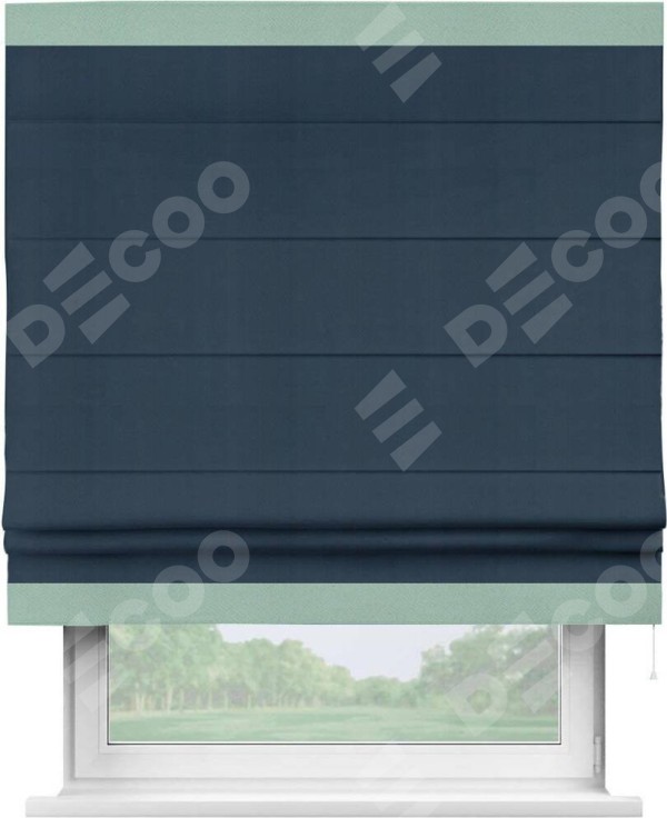 Римская штора «Кортин» с кантом Горизонт, для проема, ткань блэкаут однотонный синий