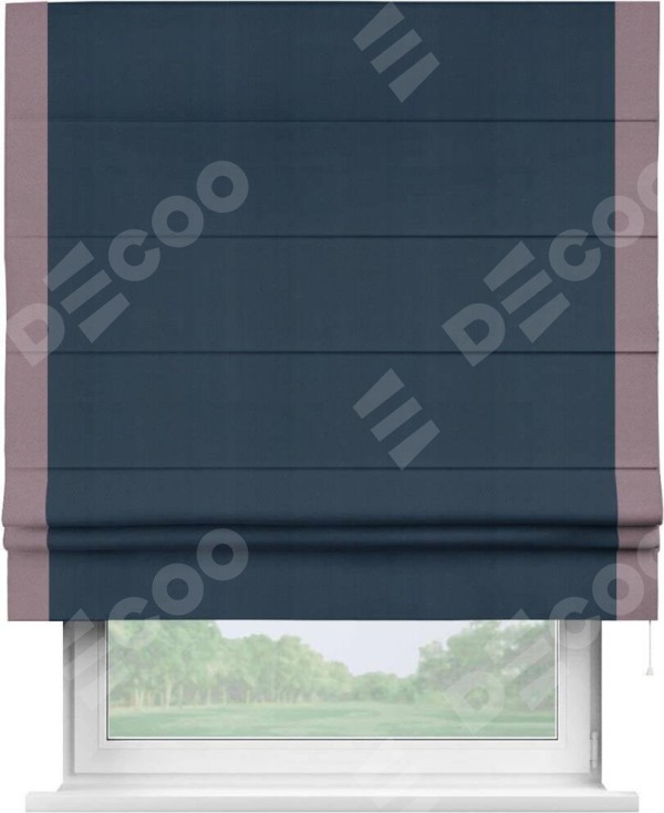 Римская штора «Кортин» с кантом Стрим Дуо, для проема, ткань блэкаут однотонный синий