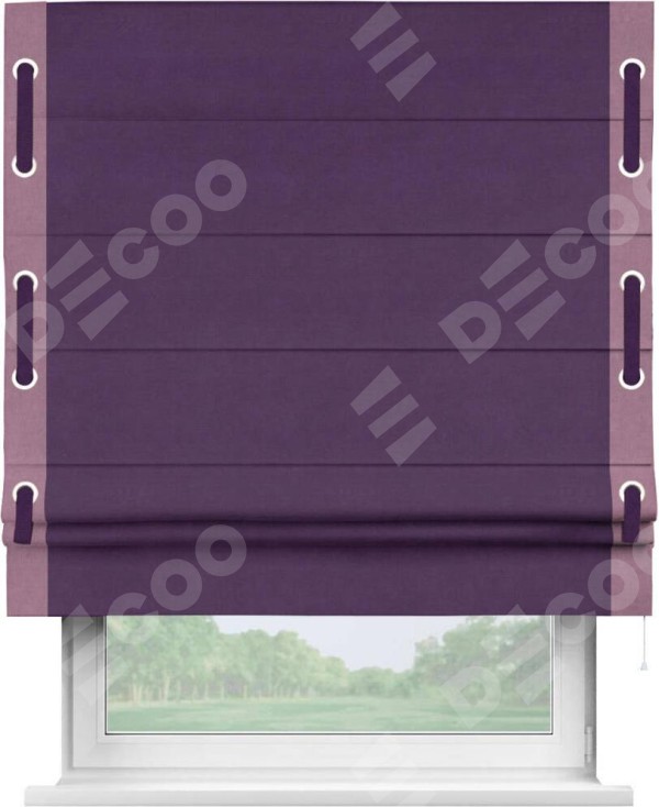 Римская штора «Кортин» с кантом Стрим Дуо (люверсы с пояском), для проема, ткань вельвет темно-фиолетовый