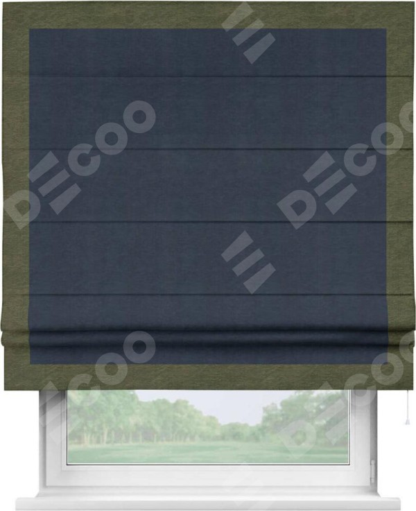 Римская штора «Кортин» с кантом Чесс, для проема, ткань софт однотонный тёмно-синий