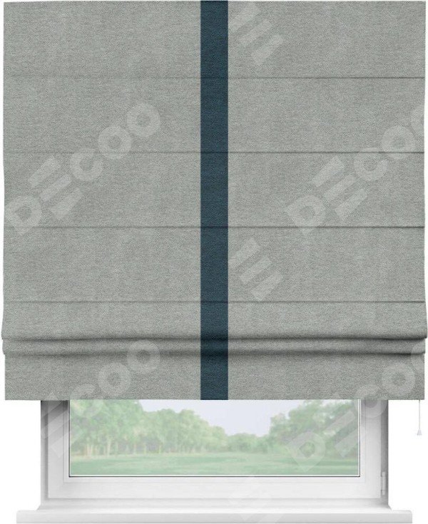 Римская штора «Кортин» с кантом Хайвэй, для проема, ткань твид блэкаут, светло-серый