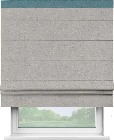 Римская штора «Кортин» для проема, лён димаут серо-бежевый с кантом Кинг