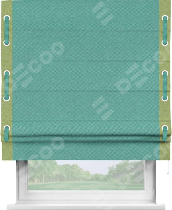 Римская штора «Кортин» с кантом Стрим Дуо (люверсы с пояском), для проема, ткань лён димаут, бирюзовый
