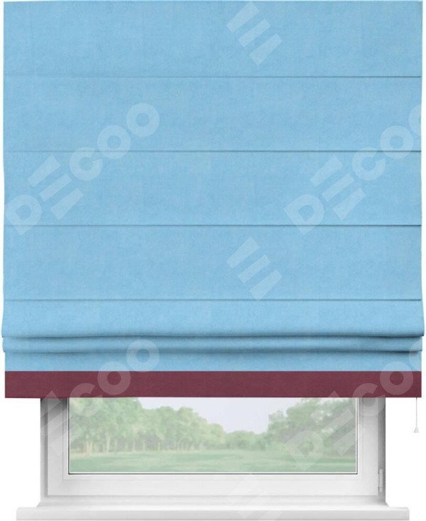 Римская штора «Кортин» с кантом Джестер, для проема, ткань вельвет голубой