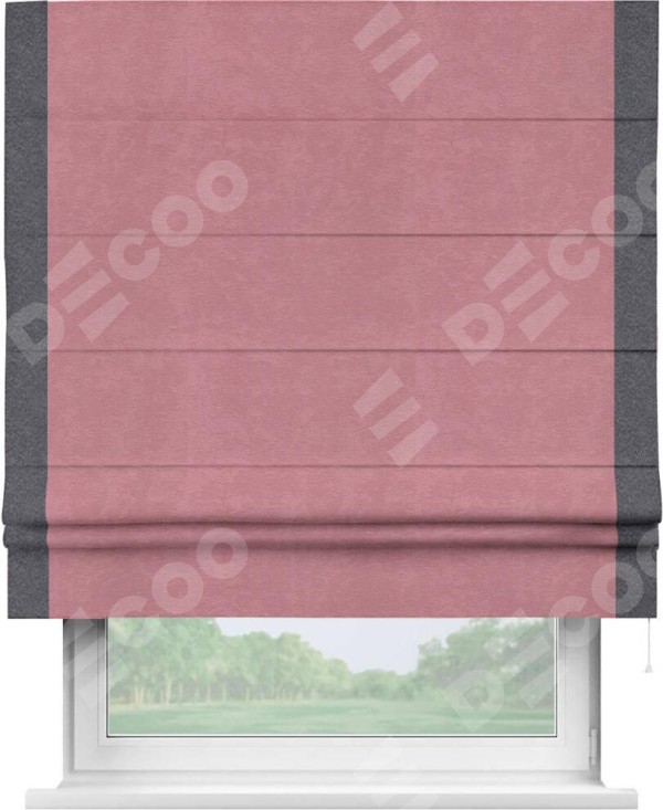 Римская штора «Кортин» с кантом Стрим Дуо, для проема, ткань софт однотонный розовый
