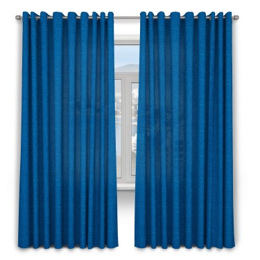 Шторы на люверсах ткань лён синий