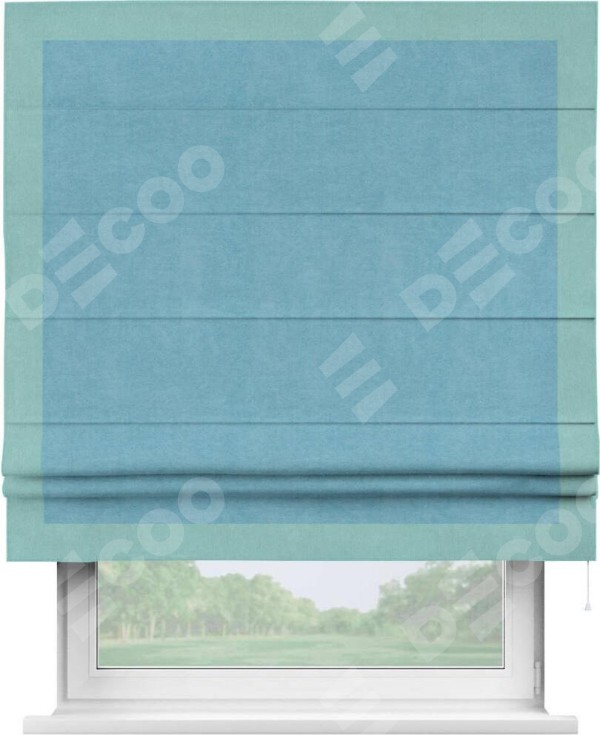 Римская штора «Кортин» с кантом Чесс, для проема, ткань вельвет ментоловый